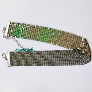 NWT Holographic Ombre Oil Slick Adjustable Metallic Mesh Choker Necklace